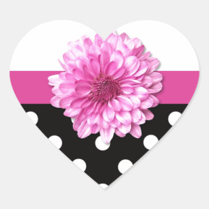 Adesivo Coração Bolinhas brancas cor-de-rosa-preto