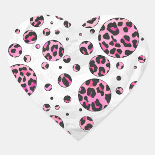 Adesivo Coração Bolinhas-leopardo Impressão preto e rosa-quente
