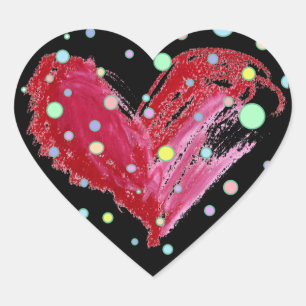 Adesivo Coração Bolinhas Pretas com Palitos de Coração Bonitos