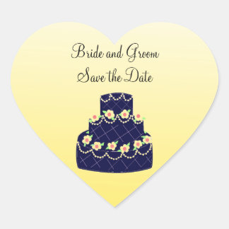 Adesivo Coração Bolo de Casamento Azul Marinho e Amarelo