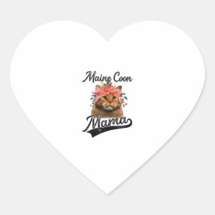 Adesivo Coração Bonita Maine Coon Mama Flor Gráfico Gato Gato Pres