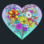 Adesivo Coração Bonito Coração Floral Colorida<br><div class="desc">Bonito coração floral ai art personalizado caneca de café. Flores roxas,  amarelas e vermelhas. Fundo lacrimogêneo e roxo.</div>