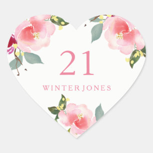 Adesivo Coração Bonito parte do aniversário de 21 anos Floral Flor