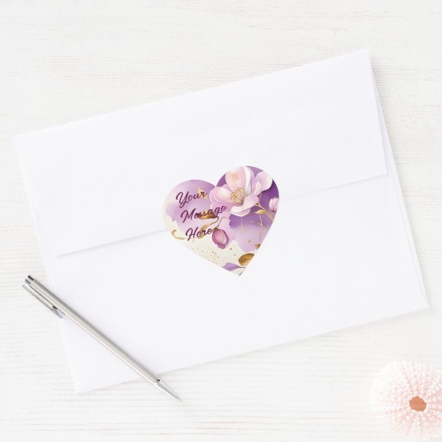 Adesivo Coração Bonito Puro Dourado Floral (Envelope)