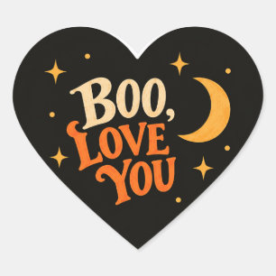 Adesivo Coração Boo Love You Design Retro Halloween Lua