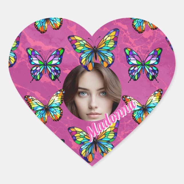 Adesivo Coração Borboleta de vidro contida (Frente)