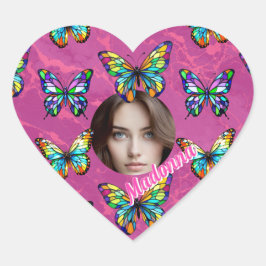 Adesivo Coração Borboleta de vidro contida