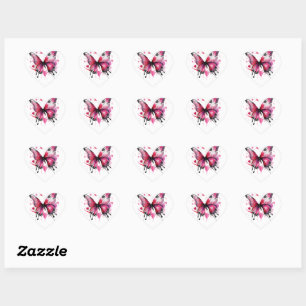 Adesivo Coração borboleta do Dia dos Namorados rosa