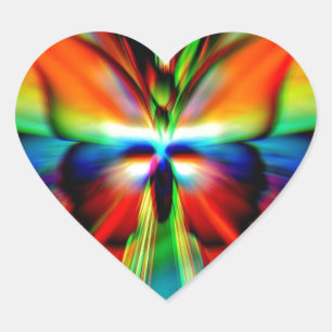 Adesivo Coração Borboleta Psicodélica Fractal