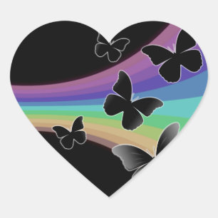 Adesivo Coração Borboletas silenciado do arco-íris no preto