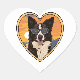 Adesivo Coração Border Collie com Óculos de Sol