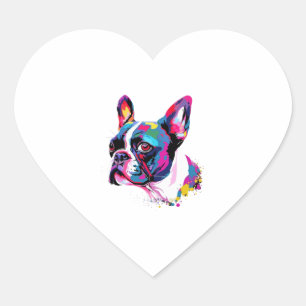 Adesivo Coração Boston Terrier Colorido