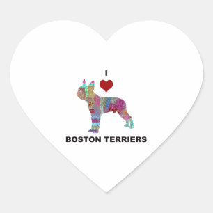 ADESIVO CORAÇÃO BOSTON TERRIER DOG COLLAGE DOODLE I AMOR