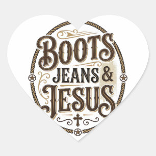 Adesivo Coração Botas Jeans & Jesus Fé Western Vintage