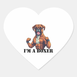 Adesivo Coração Boxer Dog Boxing Eu sou um Boxer (texto preto)