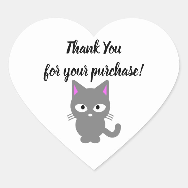 Adesivo Coração Branca personalizável Obrigado colante com cinza (Frente)