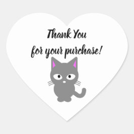 Adesivo Coração Branca personalizável Obrigado colante com cinza