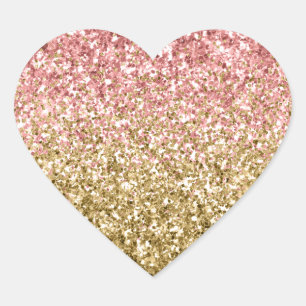 Adesivo Coração  Brilho Brilhante Rosa Dourado