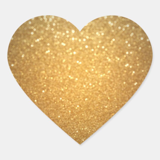 Adesivo Coração Brilho Dourado Adicione Seu Texto Modelo Elegante  (Frente)