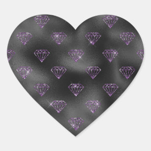 Adesivo Coração Brilho Roxo Feminino Glamour Diamantes Pretos
