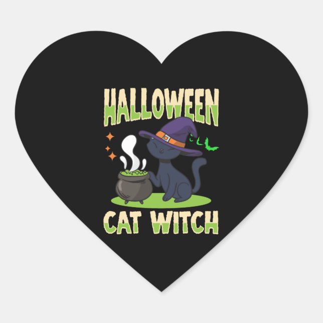 Adesivo Coração Bruxa de Gato do Halloween (Frente)