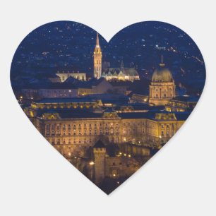 Adesivo Coração Buda Castle Hungria Budapeste à noite