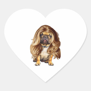 Adesivo Coração Buldogue com cabelo bonito