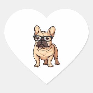 Adesivo Coração Buldogue francês Vestindo óculos