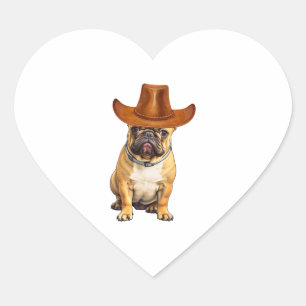 Adesivo Coração Buldogue Vestindo chapéu de cowboy