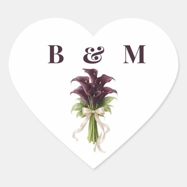 Adesivo Coração Burgundy Calla Lily Wedding Bouquet Ivory Ribbon  (Frente)