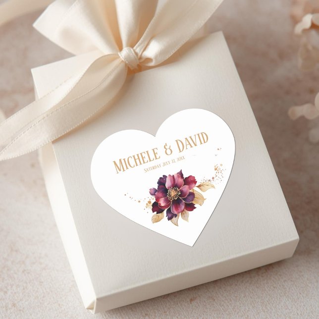 Adesivo Coração Burgundy de ouro branco delicado e elegante (Criador carregado)