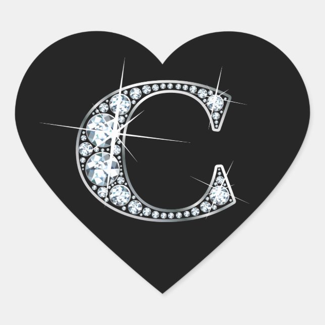 Adesivo Coração "C" Diamond Bling em Black Heart Sticker (Frente)