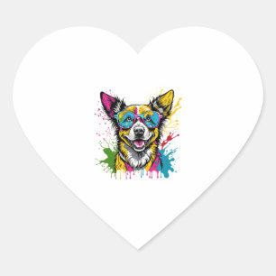 Adesivo Coração Cachorro Colorido Cortado Cortado Vestindo Óculos