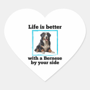 Adesivo Coração Cachorro de Montanha Bernese - Life é melhor com u