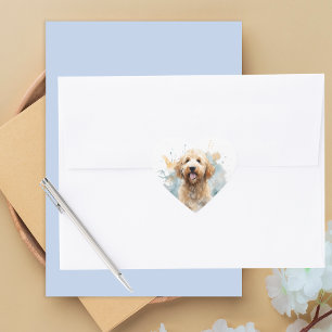 Adesivo Coração Cachorro Goldendoodle Simples Fofo Aquarela Modern