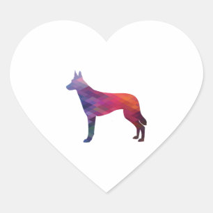 Adesivo Coração Cachorro Malinois Belga Silhouette Geométrico Pa