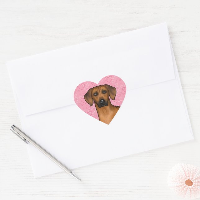 Adesivo Coração Cachorro Rhodesian Ridgeback de frente com Coraçõe (Envelope)