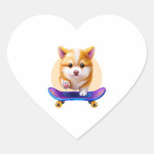 Adesivo Coração Cachorro Shiba Inu de Skate para Crianças