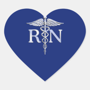 Adesivo Coração Caduceus do RN da enfermeira diplomada na