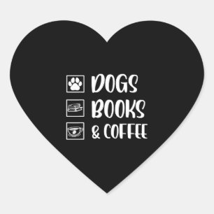 Adesivo Coração Cães Livros Café Cachorro Engraçado