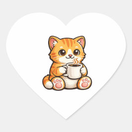 Adesivo Coração Café do Gatinho Fofo – Gato Laranja Aconchegante B