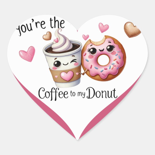 Adesivo Coração Café Kawaii e Rosquinhas (Frente)