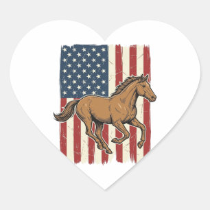 Adesivo Coração Camisa de bandeira patriótica de cavalo de corrida