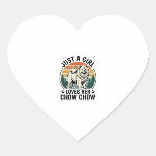 Adesivo Coração Camisa de Cachorro Chow Chow Vintage Girl Amante d