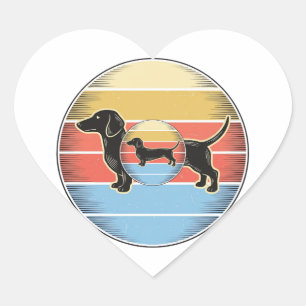 Adesivo Coração Camisa de cachorro vintage dachshund pôr do sol re