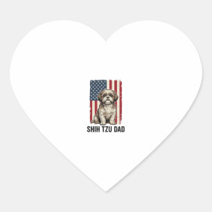 Adesivo Coração Camisa de Cão Patriótica Vintage Shih Tzu Pai Desi