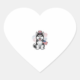 Adesivo Coração Camisa de Desenho Vintage de Cachorro Husky Patrió