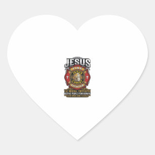 Adesivo Coração Camisa de Fé Cristã Vintage Bombeiro Jesus