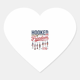 Adesivo Coração Camisa de Pesca Patriótica Hooked on Freedom Desig