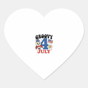 Adesivo Coração Camisa Patriótica Foguete Groovy 4 de Julho Design